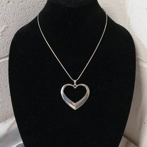 Large Silver Heart Pendant Necklace